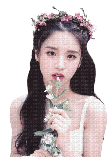 korean girl flowers - png gratuito