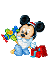 Bébé Mickey ouvre son cadeau - 無料のアニメーション GIF