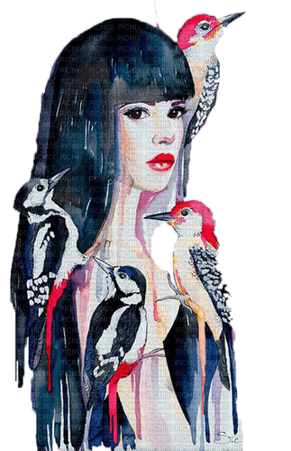 woman bird art birds dolceluna - Free PNG