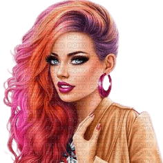 Femme cheveux roux et roses - zdarma png