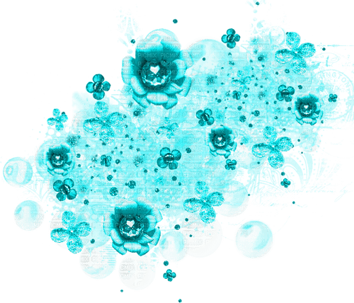 Flowers.Jewels.Bubbles.Glitter.Turquoise - 無料png