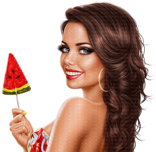 Woman and watermelon. Leila - gratis png