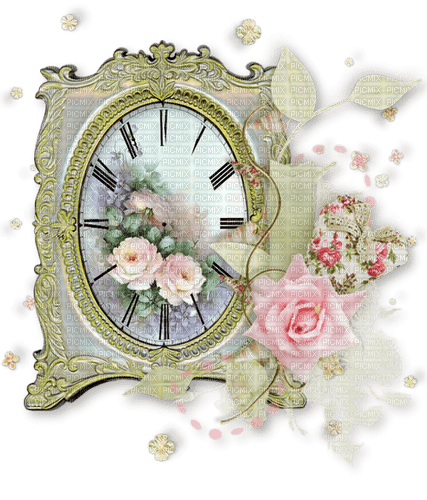 Time Clock Green Rose - Bogusia - gratis png