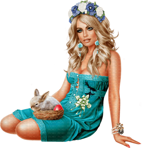 Woman with her rabbit. Easter. Spring. Leila - 免费PNG