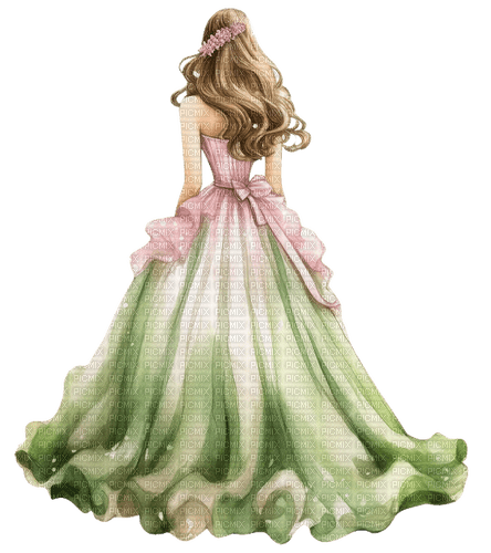 green pink woman painting aquarelle - 免费PNG