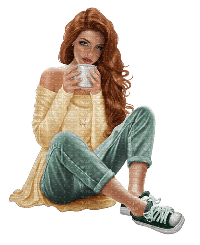 mujer tomando café - ingyenes png