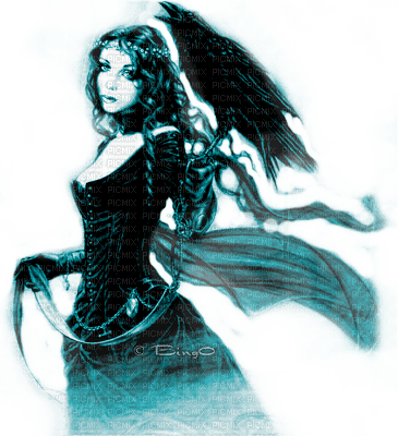 Y.A.M._Gothic woman raven blue - Free PNG