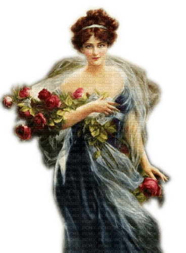 Rena Vintage Woman Girl Frau Roses - бесплатно png