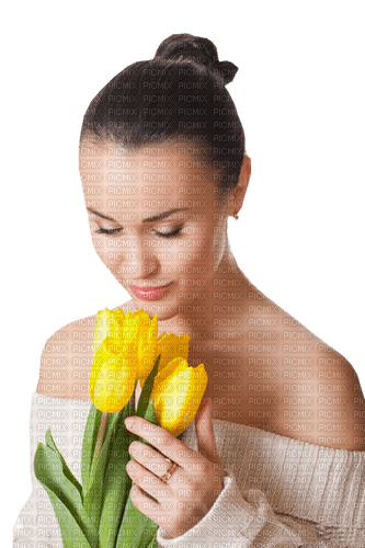 Femme avec des tulipes - png ฟรี