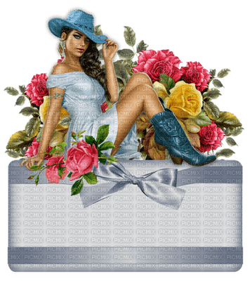 Kaz_Creations Woman Femme Flowers Cowgirl - ilmainen png