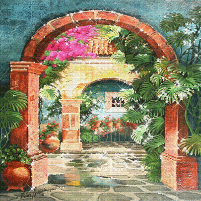 kikkapink vintage painting garden background gif - Бесплатни анимирани ГИФ