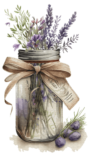 violet, lavender, jar, flowers, summer - безплатен png