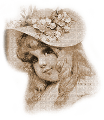 Y.A.M._Vintage girl hat Sepia - 無料png