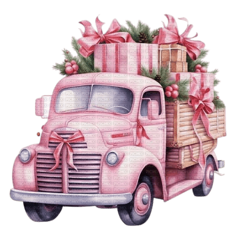 Pink Christmas truck - darmowe png
