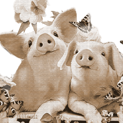 Y.A.M._Summer pigs Sepia - png ฟรี