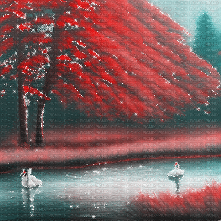 kikkapink autumn background swan lake - 免费动画 GIF