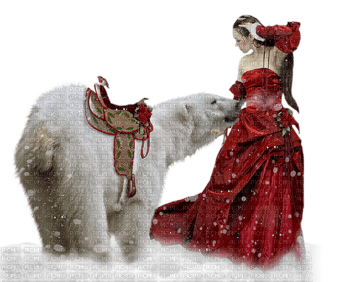 dolceluna fantasy woman red white bear - png grátis