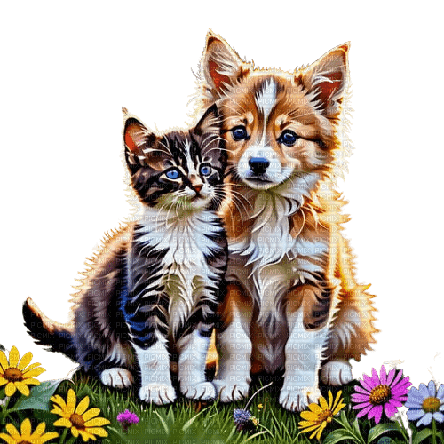 loly33 chien chat printemps - ücretsiz png