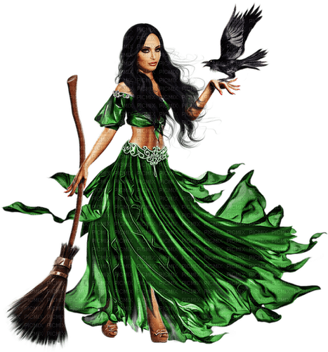 witch with a crow - Free PNG