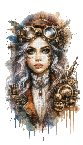 steampunk girl watercolor - Free animated GIF