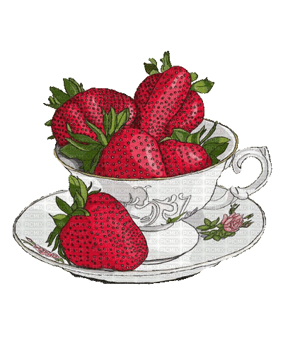 Tasse, Erdbeeren - Free animated GIF