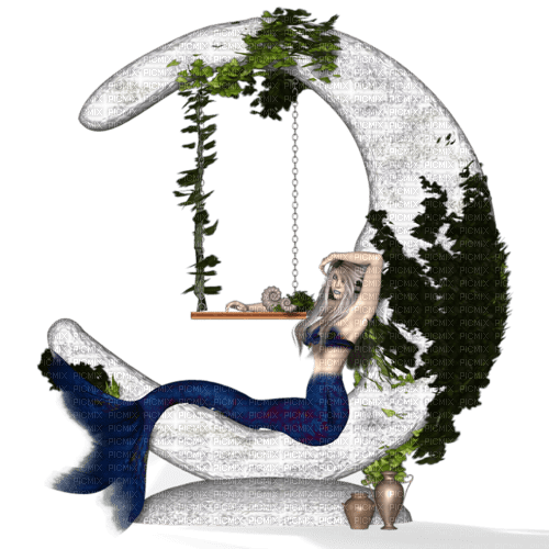 Meerjunfrau auf Mond - zdarma png