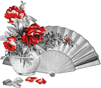 soave deco vintage flowers rose vase fan - Free PNG