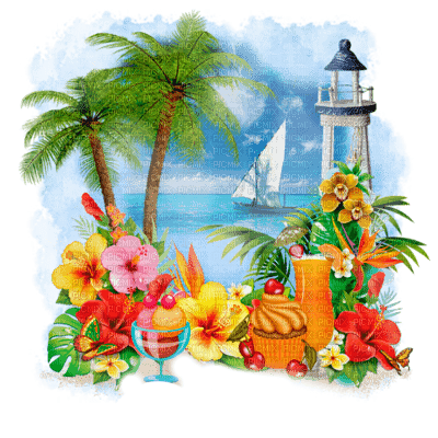 Y.A.M._Summer landscape background flowers sea - Free PNG