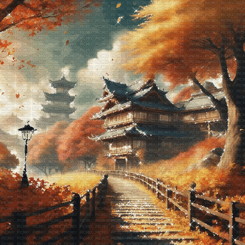 autumn anime manga background oriental - Δωρεάν κινούμενο GIF