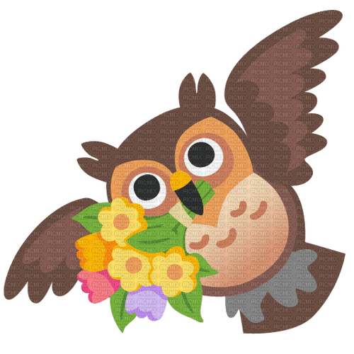 Emoji Kitchen owl with bouquet of flowers - nemokama png
