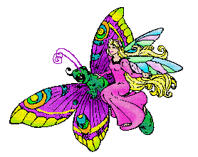 Pink and Rainbow Fairy on Butterfly - Gratis animeret GIF
