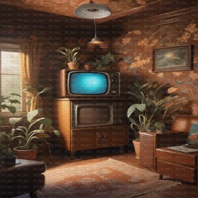 Retro Brown Living Room - ücretsiz png
