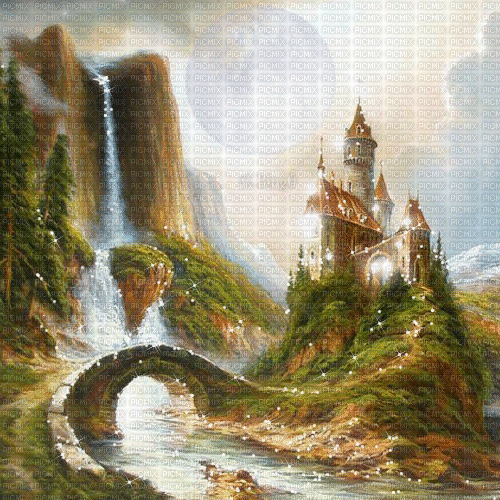 Y.A.M._Fantasy landscape castle background - Ingyenes animált GIF