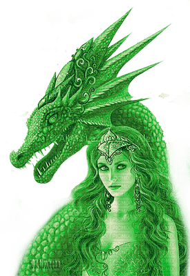 Y.A.M._Fantasy woman dragon green - darmowe png