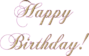 Happy Birthday in Gold with Pink Outline - GIF animado gratis