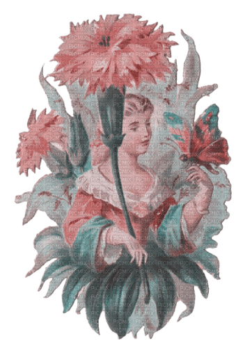 kikkapink vintage woman  fairy spring flowers - 無料png