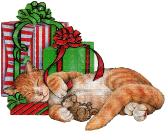 Christmas Cat and Mouse - GIF animé gratuit