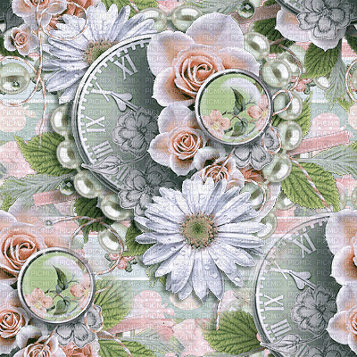 pink green collage vintage background clock - Ilmainen animoitu GIF