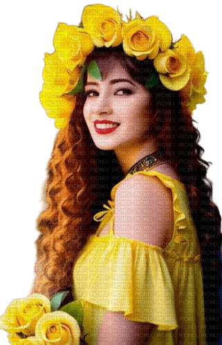 Женщина в желтом цвете - безплатен png
