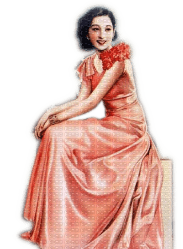 Rena Asian Woman orange Frau Vintage - darmowe png