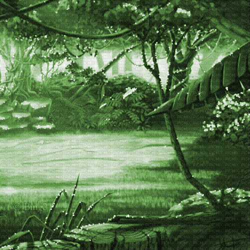Y.A.M._Fantasy jungle forest background green - Animovaný GIF zadarmo