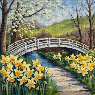 Spring Daffodil Bridge - PNG gratuit