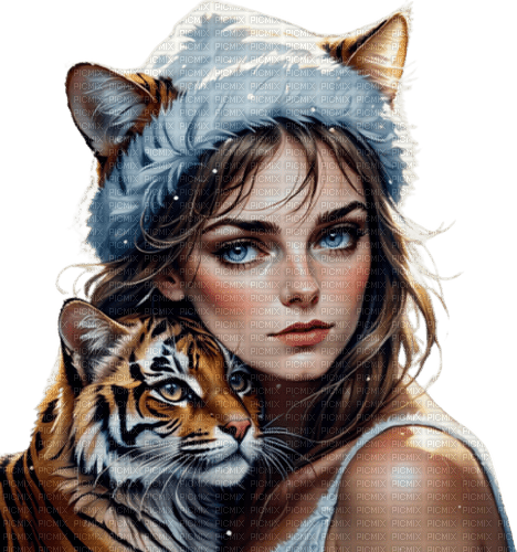 loly33 femme tigre hiver - gratis png