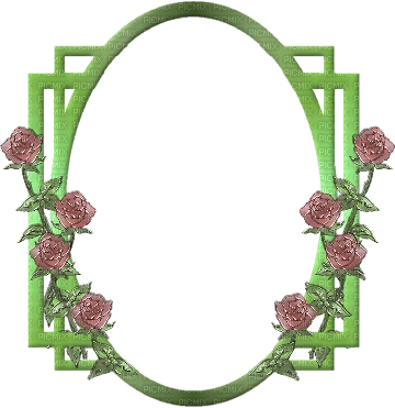 Frame, Green, Pink Flowers, Roses - Jitter.Bug.Girl - zdarma png