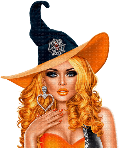 Woman.Witch.Halloween.Portrait.Black.Orange - PNG gratuit