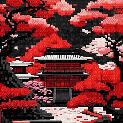 Red and Black Japanese Pixel Background - PNG gratuit