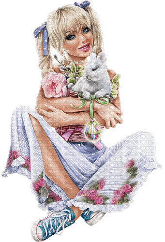 woman with bunny - png gratuito