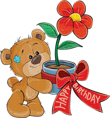 Teddy, flowers, birthday, love. Leila - ingyenes png