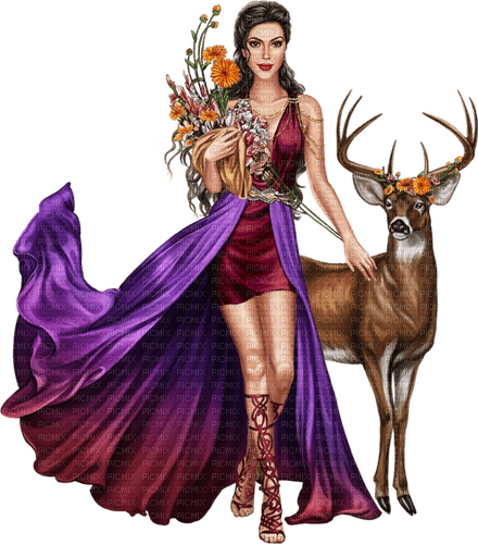 Woman with a deer. Leila - besplatni png