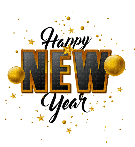 Happy New Year.Text.Gold.Black.Deco.Victoriabea - gratis png
